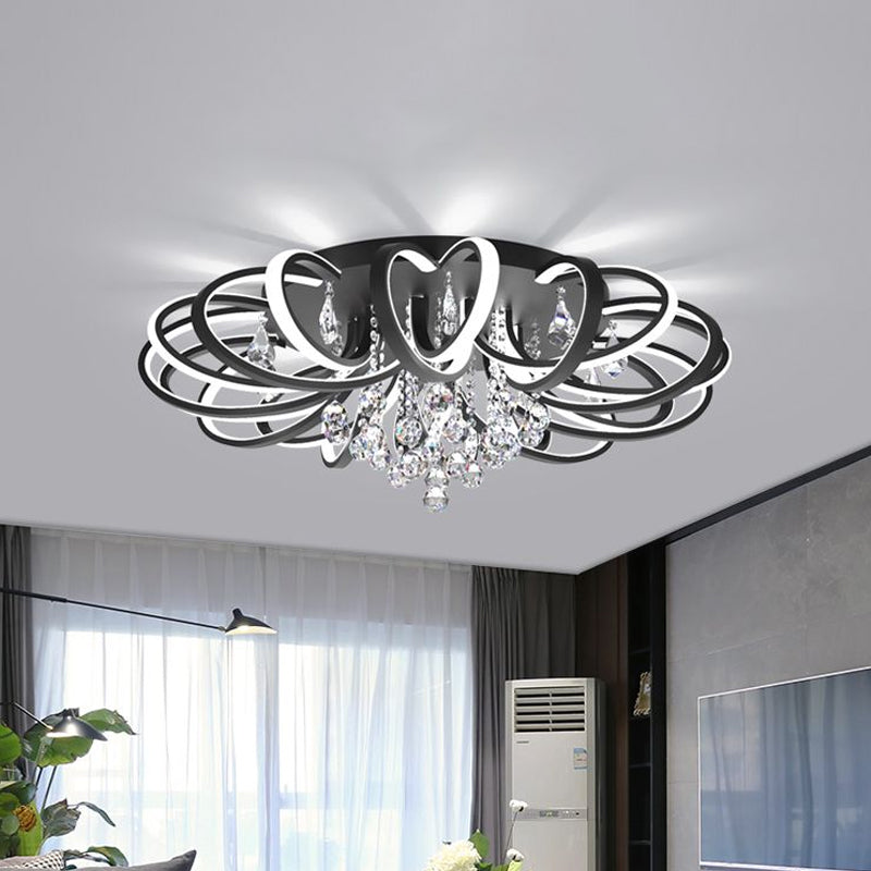 Black Swooping Flush Mount Fixture Modern Style LED Acrylic Ceiling Light with Crystal Accent for Living Room Clearhalo 'Ceiling Lights' 'Close To Ceiling Lights' 'Close to ceiling' 'Flush mount' Lighting' 1918957