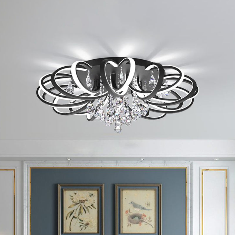 Black Swooping Flush Mount Fixture Modern Style LED Acrylic Ceiling Light with Crystal Accent for Living Room Clearhalo 'Ceiling Lights' 'Close To Ceiling Lights' 'Close to ceiling' 'Flush mount' Lighting' 1918958