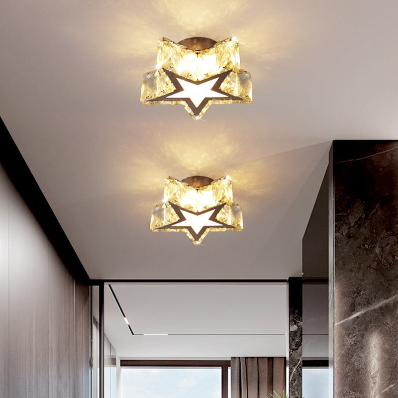 Star-Shaped Flush Mount Light Contemporary Clear Crystal 6.5"/10" W LED Corridor Close to Ceiling Lamp Clearhalo 'Ceiling Lights' 'Close To Ceiling Lights' 'Close to ceiling' 'Flush mount' Lighting' 1918962