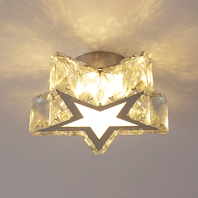 Star-Shaped Flush Mount Light Contemporary Clear Crystal 6.5"/10" W LED Corridor Close to Ceiling Lamp Clearhalo 'Ceiling Lights' 'Close To Ceiling Lights' 'Close to ceiling' 'Flush mount' Lighting' 1918964