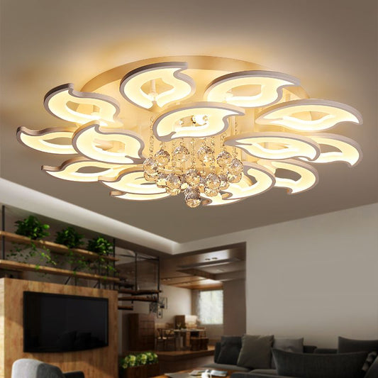 Modernity LED Flush Mount White Flower Crystal Flush Ceiling Light Fixture with Acrylic Shade White Clearhalo 'Ceiling Lights' 'Close To Ceiling Lights' 'Close to ceiling' 'Flush mount' Lighting' 1918967