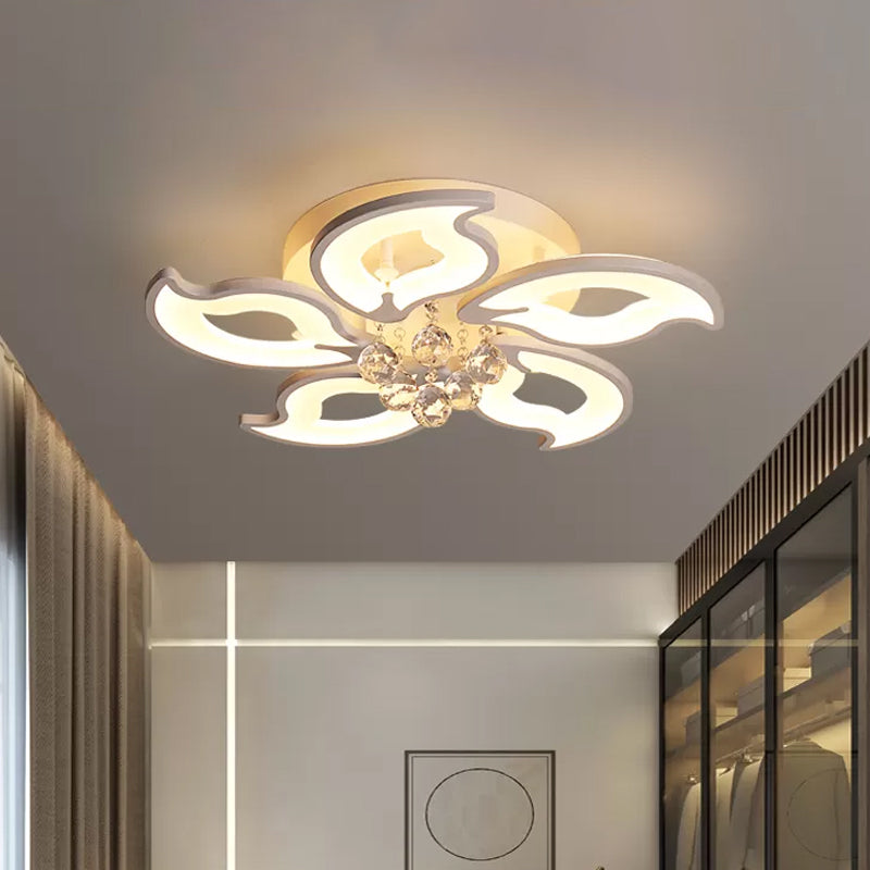 Modernity LED Flush Mount White Flower Crystal Flush Ceiling Light Fixture with Acrylic Shade Clearhalo 'Ceiling Lights' 'Close To Ceiling Lights' 'Close to ceiling' 'Flush mount' Lighting' 1918968