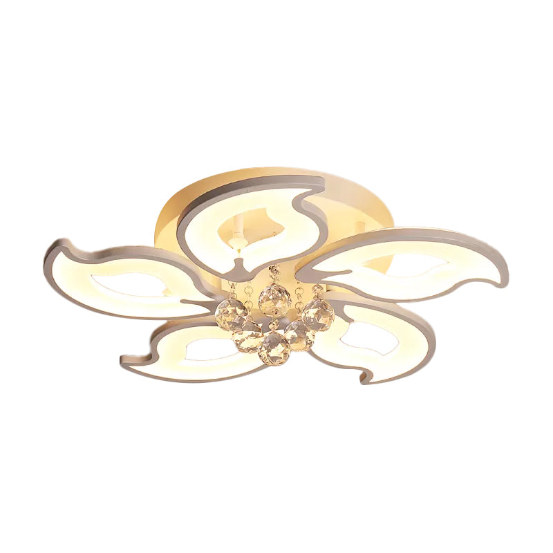 Modernity LED Flush Mount White Flower Crystal Flush Ceiling Light Fixture with Acrylic Shade Clearhalo 'Ceiling Lights' 'Close To Ceiling Lights' 'Close to ceiling' 'Flush mount' Lighting' 1918969