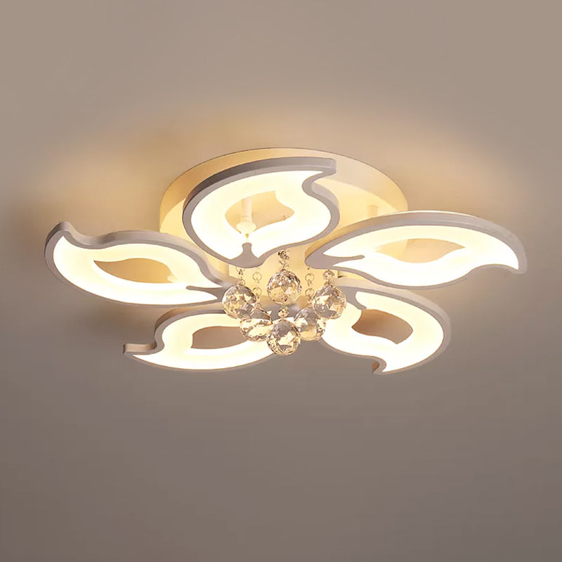 Modernity LED Flush Mount White Flower Crystal Flush Ceiling Light Fixture with Acrylic Shade Clearhalo 'Ceiling Lights' 'Close To Ceiling Lights' 'Close to ceiling' 'Flush mount' Lighting' 1918970