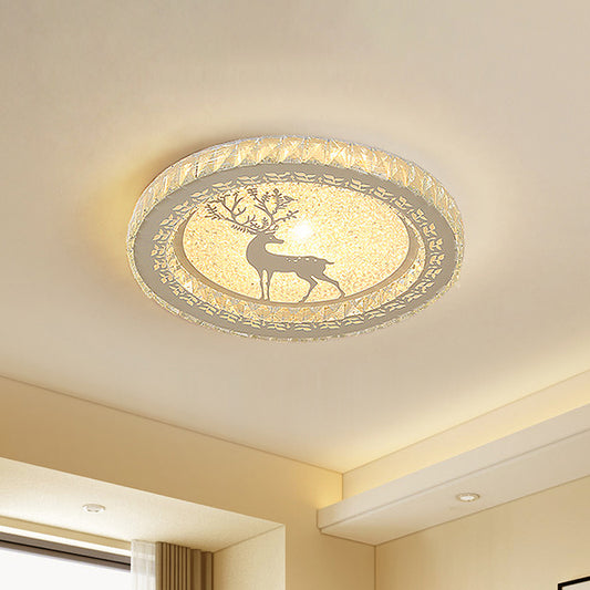 Modern Round Flush Light Fixture Clear Crystal Block LED Bedroom Ceiling Lighting in Warm/White Light with Deer Pattern Clear Clearhalo 'Ceiling Lights' 'Close To Ceiling Lights' 'Close to ceiling' 'Flush mount' Lighting' 1918972