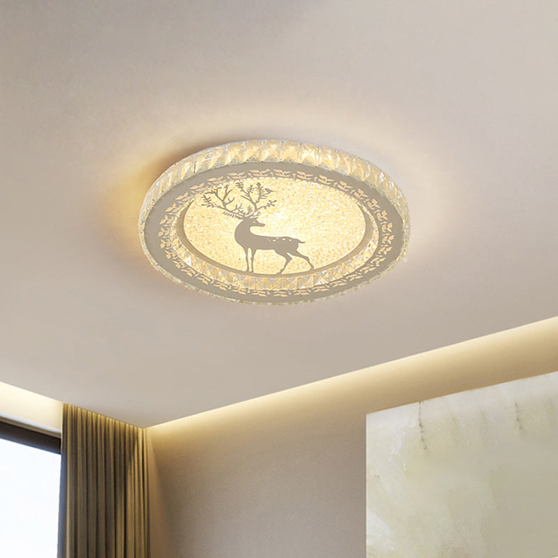 Modern Round Flush Light Fixture Clear Crystal Block LED Bedroom Ceiling Lighting in Warm/White Light with Deer Pattern Clearhalo 'Ceiling Lights' 'Close To Ceiling Lights' 'Close to ceiling' 'Flush mount' Lighting' 1918973