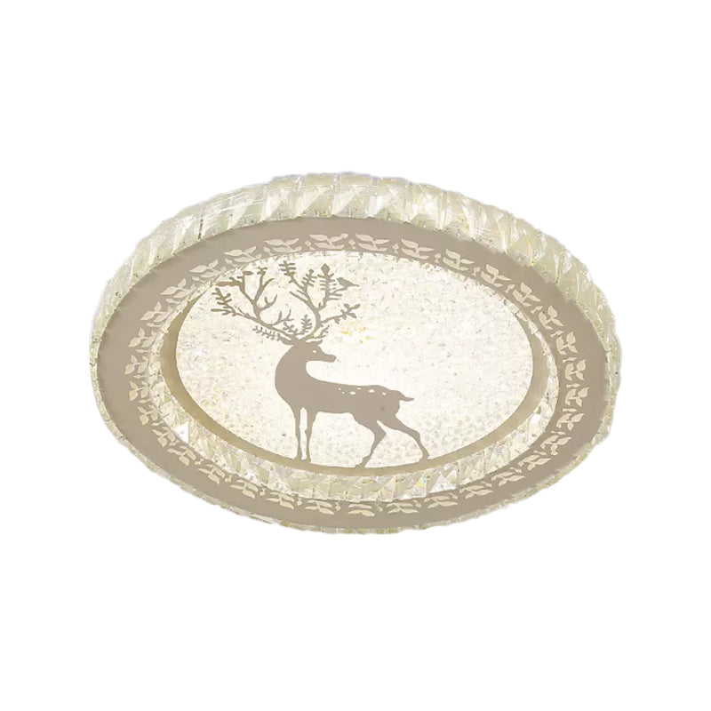 Modern Round Flush Light Fixture Clear Crystal Block LED Bedroom Ceiling Lighting in Warm/White Light with Deer Pattern Clearhalo 'Ceiling Lights' 'Close To Ceiling Lights' 'Close to ceiling' 'Flush mount' Lighting' 1918974