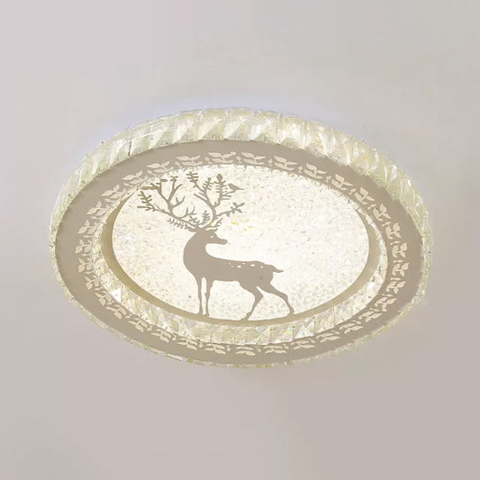 Modern Round Flush Light Fixture Clear Crystal Block LED Bedroom Ceiling Lighting in Warm/White Light with Deer Pattern Clearhalo 'Ceiling Lights' 'Close To Ceiling Lights' 'Close to ceiling' 'Flush mount' Lighting' 1918975