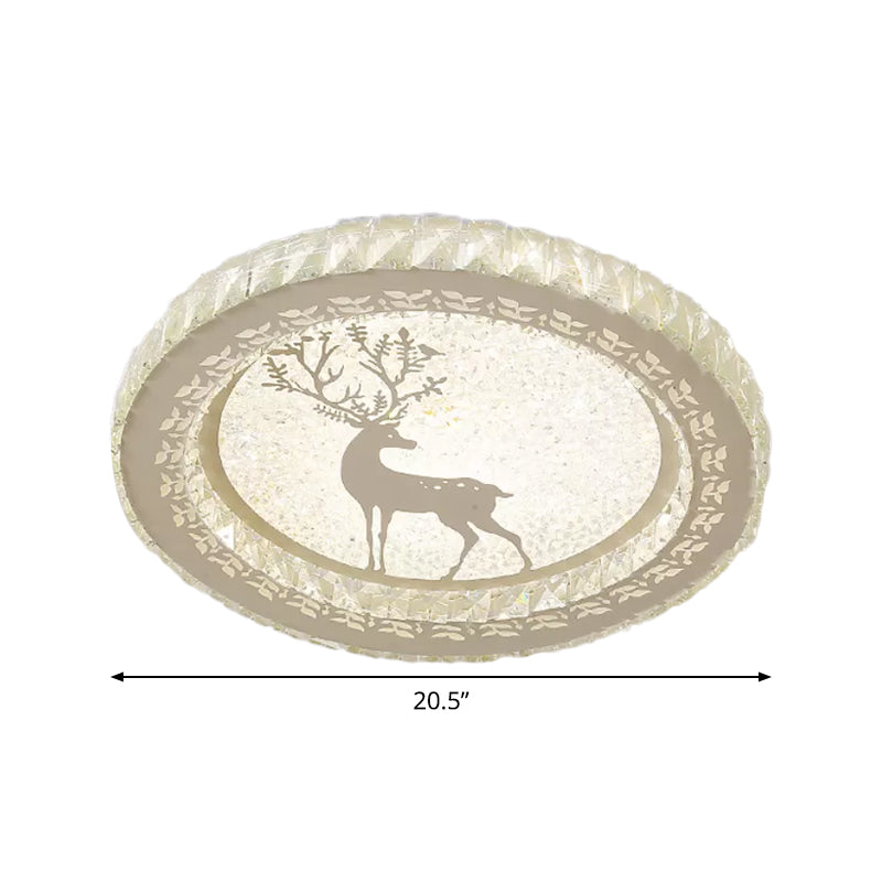 Modern Round Flush Light Fixture Clear Crystal Block LED Bedroom Ceiling Lighting in Warm/White Light with Deer Pattern Clearhalo 'Ceiling Lights' 'Close To Ceiling Lights' 'Close to ceiling' 'Flush mount' Lighting' 1918976