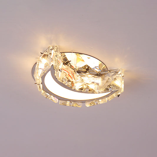 Simple Moon Flushmount Lighting Clear Faceted Crystal LED Hallway Close to Ceiling Light in Stainless-Steel Clearhalo 'Ceiling Lights' 'Close To Ceiling Lights' 'Close to ceiling' 'Flush mount' Lighting' 1918987