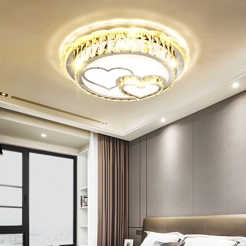 Round Crystal Ceiling Lamp Modern Stainless-Steel LED Flush Mount Lighting with Loving Heart/Flower Pattern Clear A Clearhalo 'Ceiling Lights' 'Close To Ceiling Lights' 'Close to ceiling' 'Flush mount' Lighting' 1918989