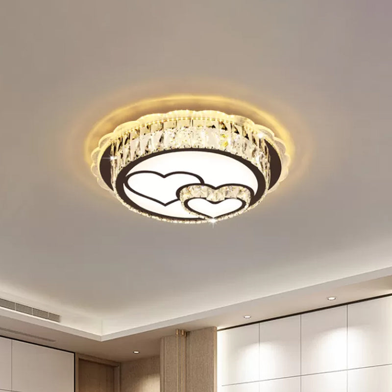 Round Crystal Ceiling Lamp Modern Stainless-Steel LED Flush Mount Lighting with Loving Heart/Flower Pattern Clearhalo 'Ceiling Lights' 'Close To Ceiling Lights' 'Close to ceiling' 'Flush mount' Lighting' 1918990