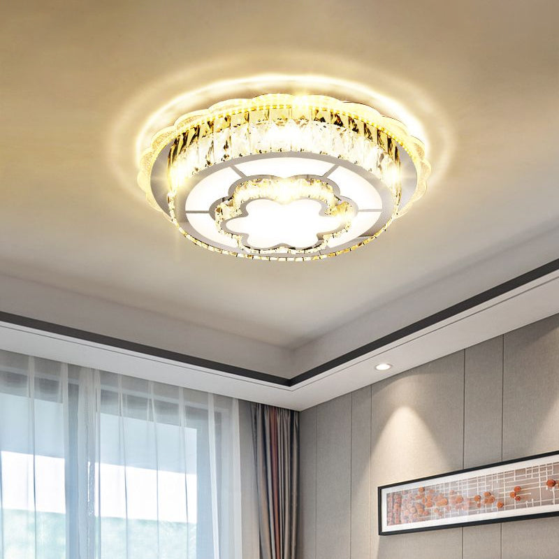 Round Crystal Ceiling Lamp Modern Stainless-Steel LED Flush Mount Lighting with Loving Heart/Flower Pattern Clear B Clearhalo 'Ceiling Lights' 'Close To Ceiling Lights' 'Close to ceiling' 'Flush mount' Lighting' 1918994