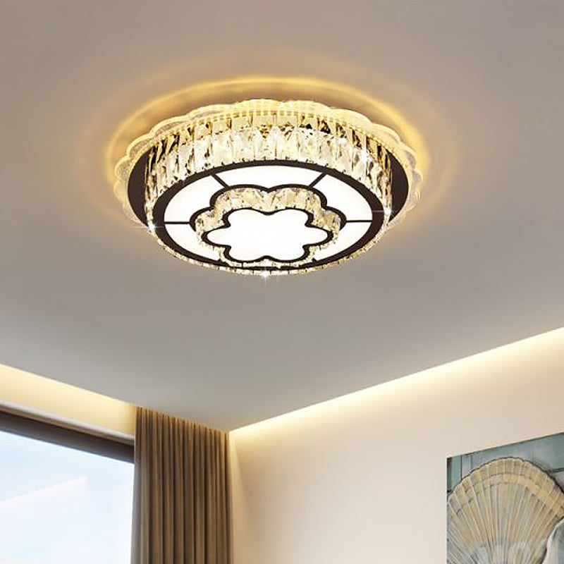 Round Crystal Ceiling Lamp Modern Stainless-Steel LED Flush Mount Lighting with Loving Heart/Flower Pattern Clearhalo 'Ceiling Lights' 'Close To Ceiling Lights' 'Close to ceiling' 'Flush mount' Lighting' 1918995