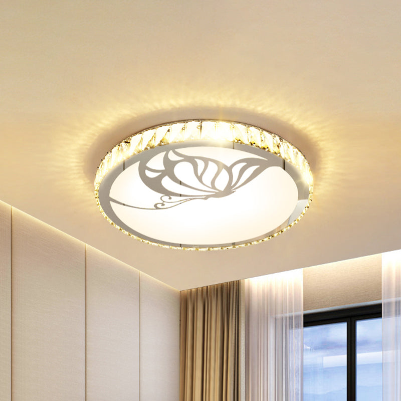 Crystal Round Ceiling Fixture Modernist LED White Flush Light in Warm/White Light with Butterfly/Petal Pattern Clearhalo 'Ceiling Lights' 'Close To Ceiling Lights' 'Close to ceiling' 'Flush mount' Lighting' 1918999