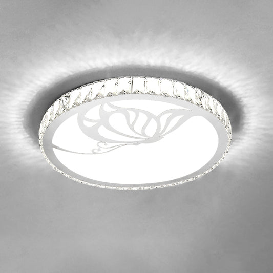 Crystal Round Ceiling Fixture Modernist LED White Flush Light in Warm/White Light with Butterfly/Petal Pattern Clearhalo 'Ceiling Lights' 'Close To Ceiling Lights' 'Close to ceiling' 'Flush mount' Lighting' 1919001