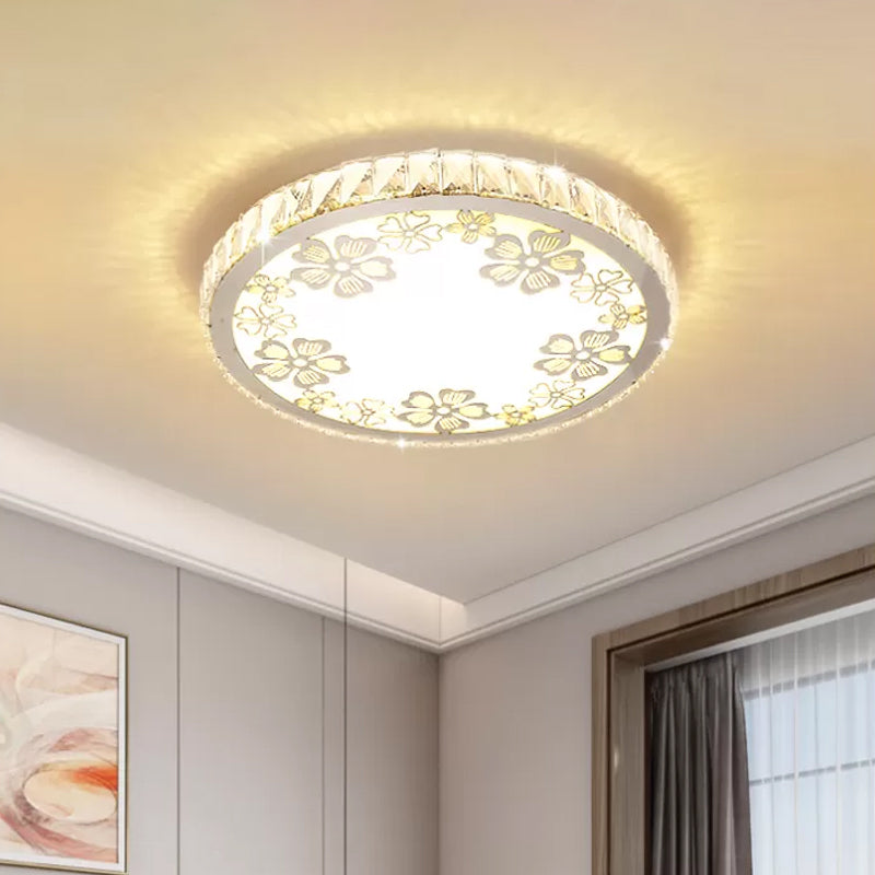 Crystal Round Ceiling Fixture Modernist LED White Flush Light in Warm/White Light with Butterfly/Petal Pattern White B Clearhalo 'Ceiling Lights' 'Close To Ceiling Lights' 'Close to ceiling' 'Flush mount' Lighting' 1919003