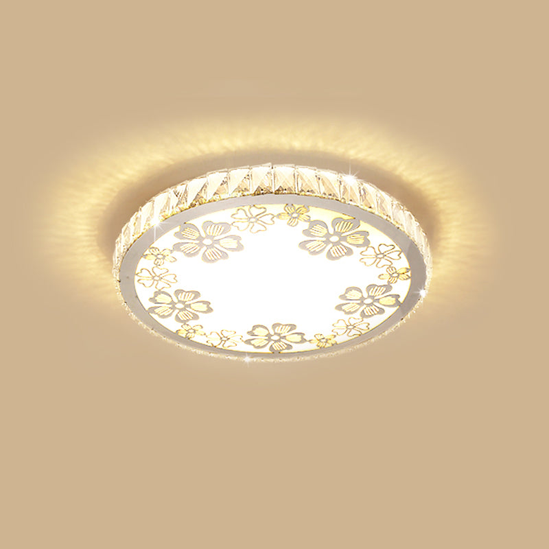 Crystal Round Ceiling Fixture Modernist LED White Flush Light in Warm/White Light with Butterfly/Petal Pattern Clearhalo 'Ceiling Lights' 'Close To Ceiling Lights' 'Close to ceiling' 'Flush mount' Lighting' 1919005