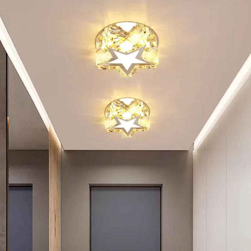 Circle/Star Flush Mount Fixture Simplicity Crystal Block Stainless-Steel LED Close to Ceiling Lighting for Corridor Clear A Clearhalo 'Ceiling Lights' 'Close To Ceiling Lights' 'Close to ceiling' 'Flush mount' Lighting' 1919007