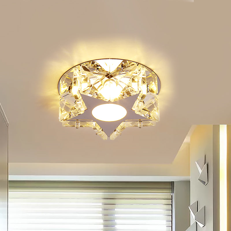 Circle/Star Flush Mount Fixture Simplicity Crystal Block Stainless-Steel LED Close to Ceiling Lighting for Corridor Clearhalo 'Ceiling Lights' 'Close To Ceiling Lights' 'Close to ceiling' 'Flush mount' Lighting' 1919008