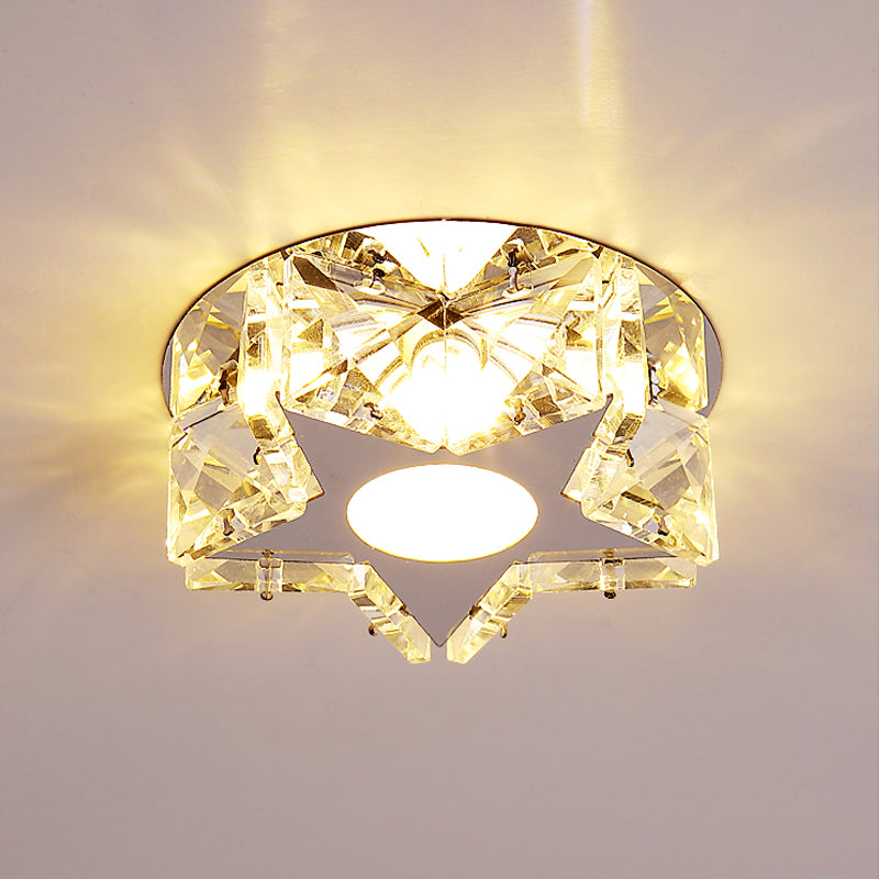 Circle/Star Flush Mount Fixture Simplicity Crystal Block Stainless-Steel LED Close to Ceiling Lighting for Corridor Clearhalo 'Ceiling Lights' 'Close To Ceiling Lights' 'Close to ceiling' 'Flush mount' Lighting' 1919010