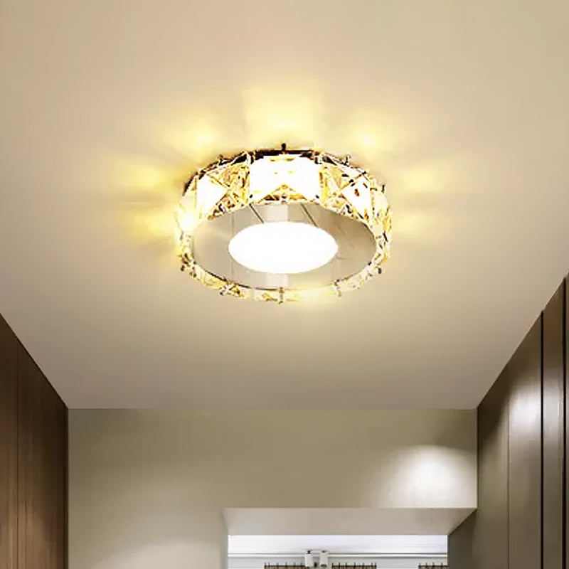 Circle/Star Flush Mount Fixture Simplicity Crystal Block Stainless-Steel LED Close to Ceiling Lighting for Corridor Clear B Clearhalo 'Ceiling Lights' 'Close To Ceiling Lights' 'Close to ceiling' 'Flush mount' Lighting' 1919012