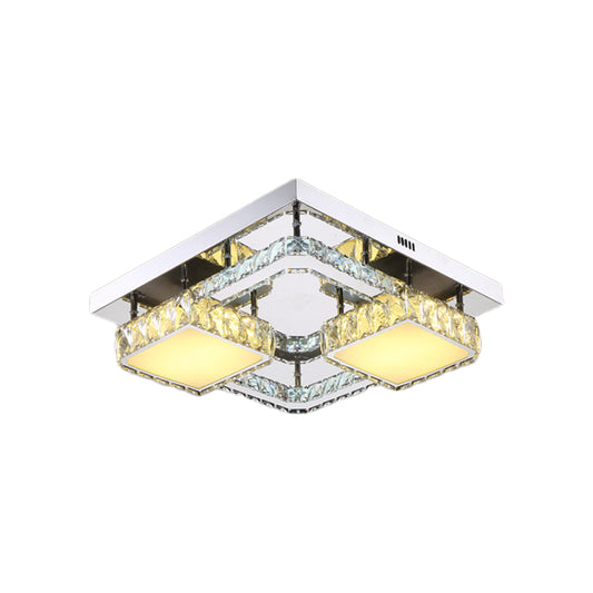 Stainless-Steel Squared Flushmount Light Modern Beveled Crystal LED Ceiling Lighting for Dining Room Clearhalo 'Ceiling Lights' 'Close To Ceiling Lights' 'Close to ceiling' 'Flush mount' Lighting' 1919017