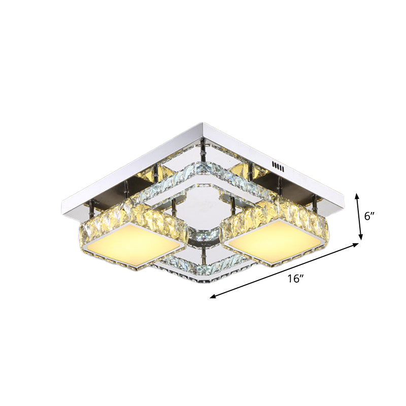 Stainless-Steel Squared Flushmount Light Modern Beveled Crystal LED Ceiling Lighting for Dining Room Clearhalo 'Ceiling Lights' 'Close To Ceiling Lights' 'Close to ceiling' 'Flush mount' Lighting' 1919019