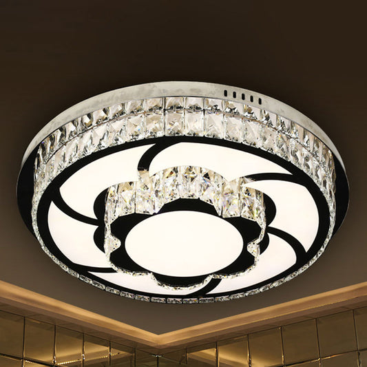 p Stainless-Steel Flower/Round Flushmount Light with Clear Faceted Crystal Shade Clear A Clearhalo 'Ceiling Lights' 'Close To Ceiling Lights' 'Close to ceiling' 'Flush mount' Lighting' 1919020