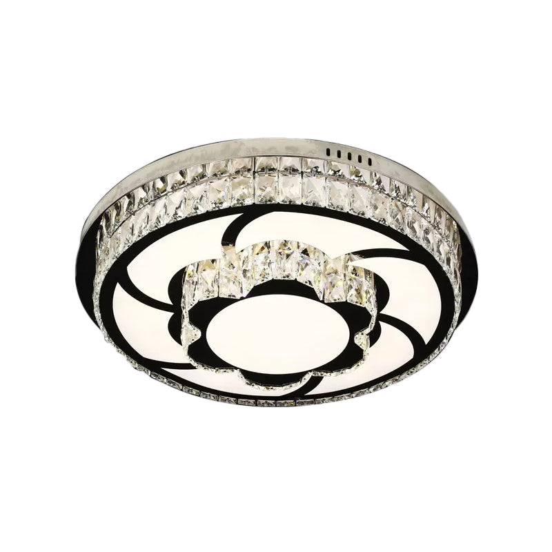 p Stainless-Steel Flower/Round Flushmount Light with Clear Faceted Crystal Shade Clearhalo 'Ceiling Lights' 'Close To Ceiling Lights' 'Close to ceiling' 'Flush mount' Lighting' 1919021