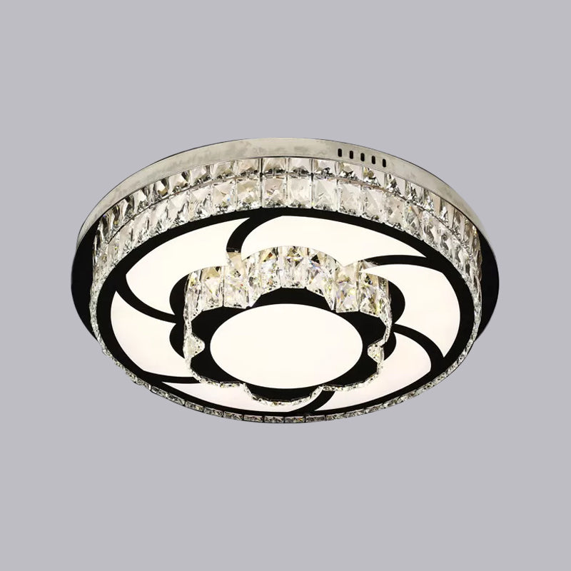 p Stainless-Steel Flower/Round Flushmount Light with Clear Faceted Crystal Shade Clearhalo 'Ceiling Lights' 'Close To Ceiling Lights' 'Close to ceiling' 'Flush mount' Lighting' 1919022