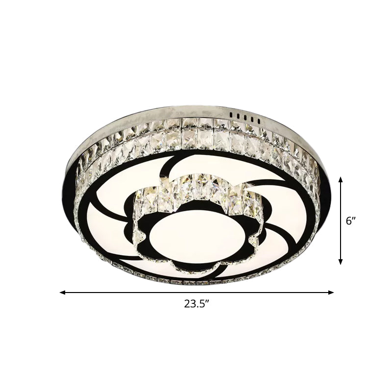 p Stainless-Steel Flower/Round Flushmount Light with Clear Faceted Crystal Shade Clearhalo 'Ceiling Lights' 'Close To Ceiling Lights' 'Close to ceiling' 'Flush mount' Lighting' 1919023