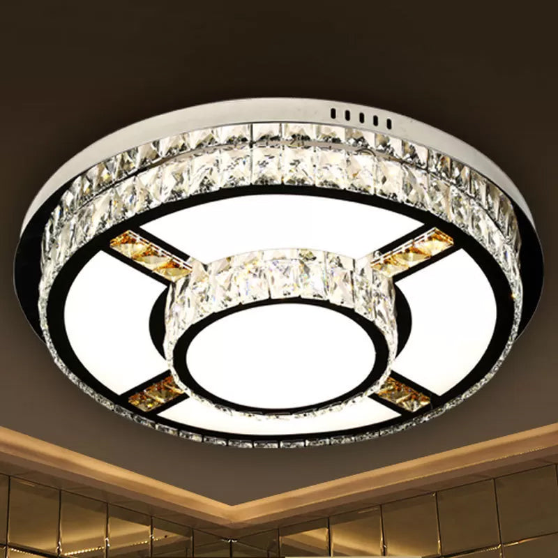 p Stainless-Steel Flower/Round Flushmount Light with Clear Faceted Crystal Shade Clear B Clearhalo 'Ceiling Lights' 'Close To Ceiling Lights' 'Close to ceiling' 'Flush mount' Lighting' 1919024