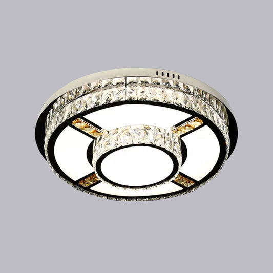 p Stainless-Steel Flower/Round Flushmount Light with Clear Faceted Crystal Shade Clearhalo 'Ceiling Lights' 'Close To Ceiling Lights' 'Close to ceiling' 'Flush mount' Lighting' 1919026