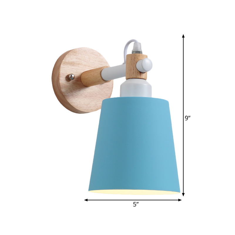 Macaroon Tapered Shade Wall Light Metal 1 Head Wall Sconce Light for Kid Bedroom Clearhalo 'Wall Lamps & Sconces' 'Wall Lights' Lighting' 191994