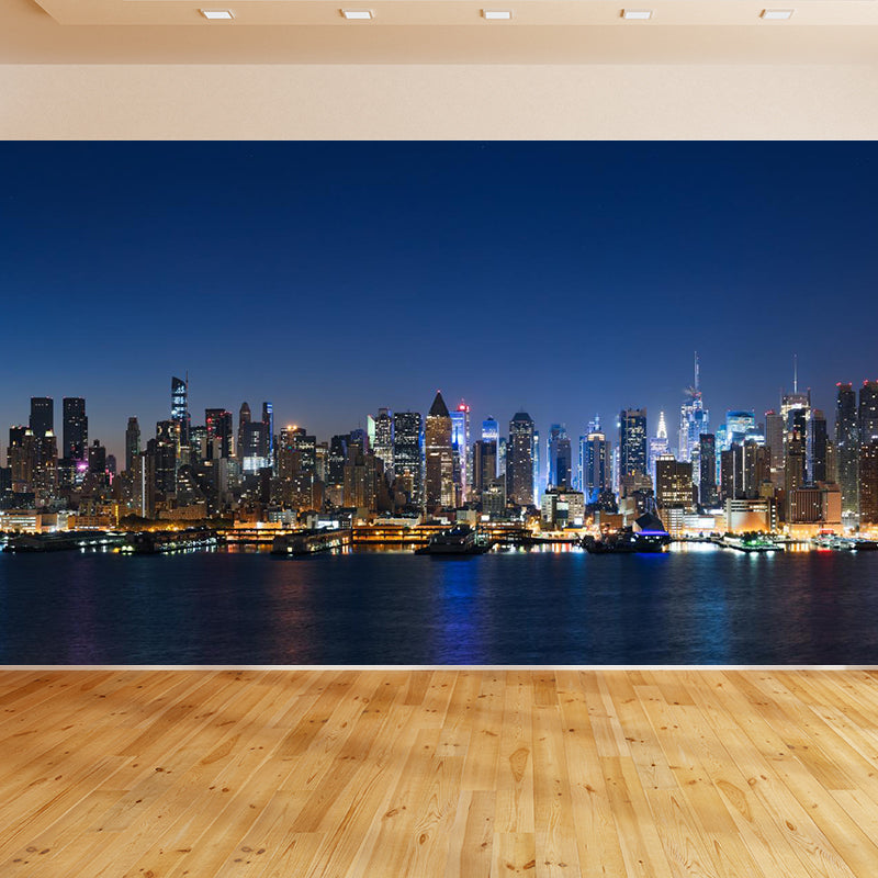 Photograph Night City Scenery Mural for Living Room, Dark Color, Personalized Size Clearhalo 'Wall Decor' 'Wall Mural' 1920458