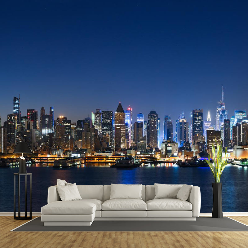 Photograph Night City Scenery Mural for Living Room, Dark Color, Personalized Size Clearhalo 'Wall Decor' 'Wall Mural' 1920459