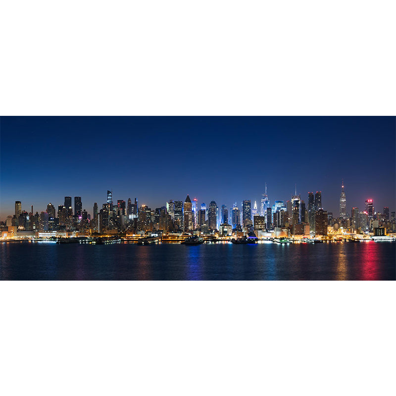 Photograph Night City Scenery Mural for Living Room, Dark Color, Personalized Size Clearhalo 'Wall Decor' 'Wall Mural' 1920460