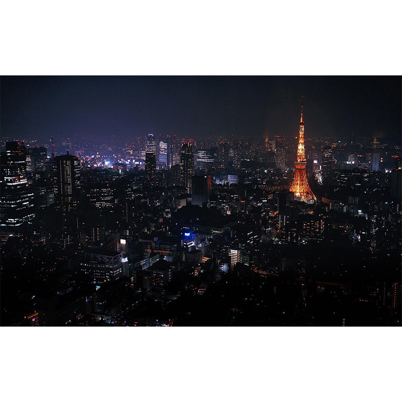 Photograph Night City Scenery Mural for Living Room, Dark Color, Personalized Size Clearhalo 'Wall Decor' 'Wall Mural' 1920470