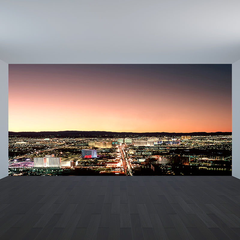 Photograph Night City Scenery Mural for Living Room, Dark Color, Personalized Size Light Orange Clearhalo 'Wall Decor' 'Wall Mural' 1920477