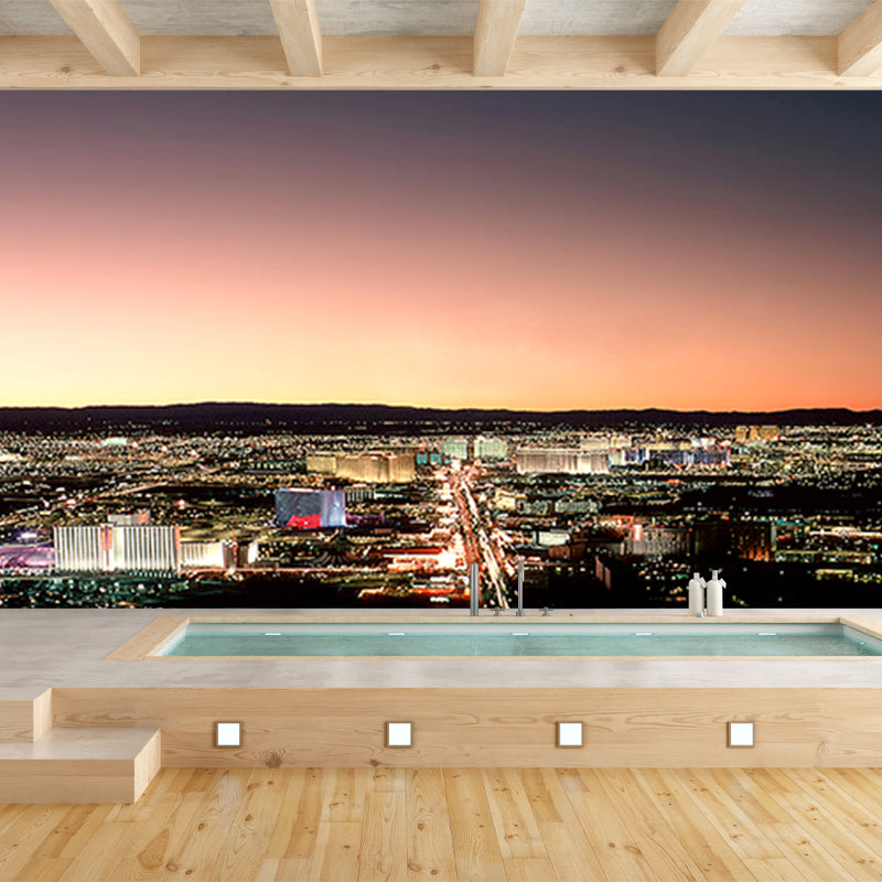 Photograph Night City Scenery Mural for Living Room, Dark Color, Personalized Size Clearhalo 'Wall Decor' 'Wall Mural' 1920478