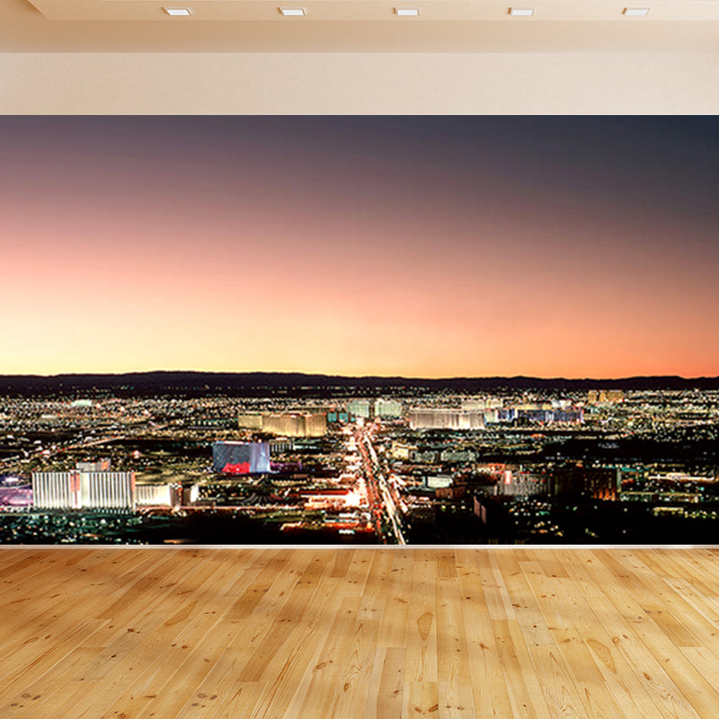 Photograph Night City Scenery Mural for Living Room, Dark Color, Personalized Size Clearhalo 'Wall Decor' 'Wall Mural' 1920479