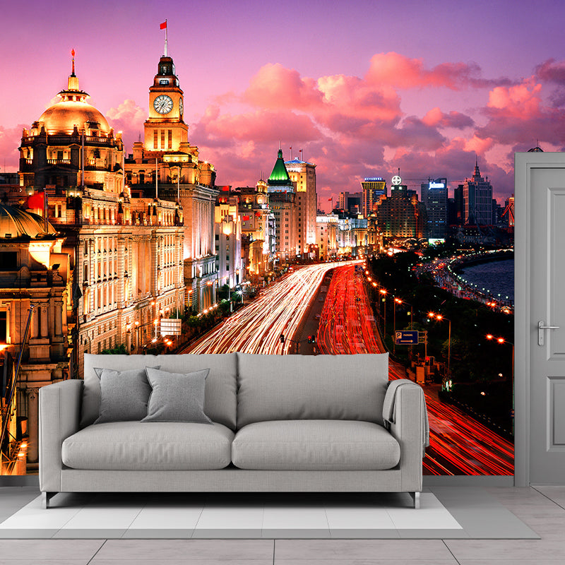 Urban Night City View Mural Bright Stain Resistant Wall Covering for Living Room Clearhalo 'Wall Decor' 'Wall Mural' 1920509