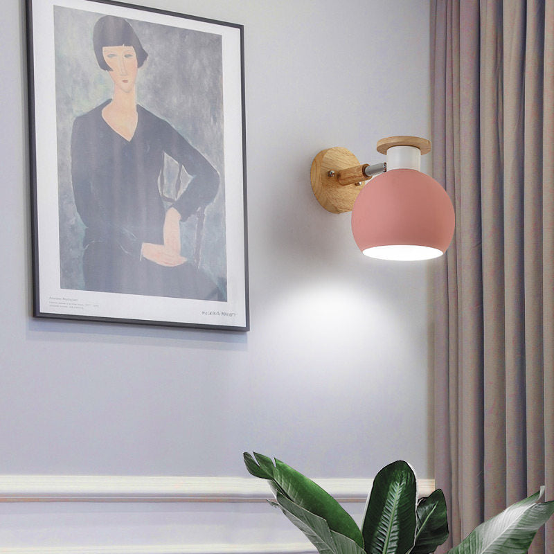 Circle Study Room Wall Sconce Metal Modern Style 1 Light Candy Colored Wall Light Pink Clearhalo 'Wall Lamps & Sconces' 'Wall Lights' Lighting' 192051