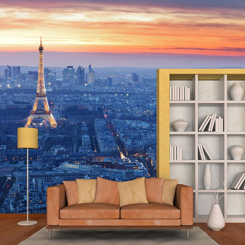 Urban Night City View Mural Bright Stain Resistant Wall Covering for Living Room Blue Clearhalo 'Wall Decor' 'Wall Mural' 1920517