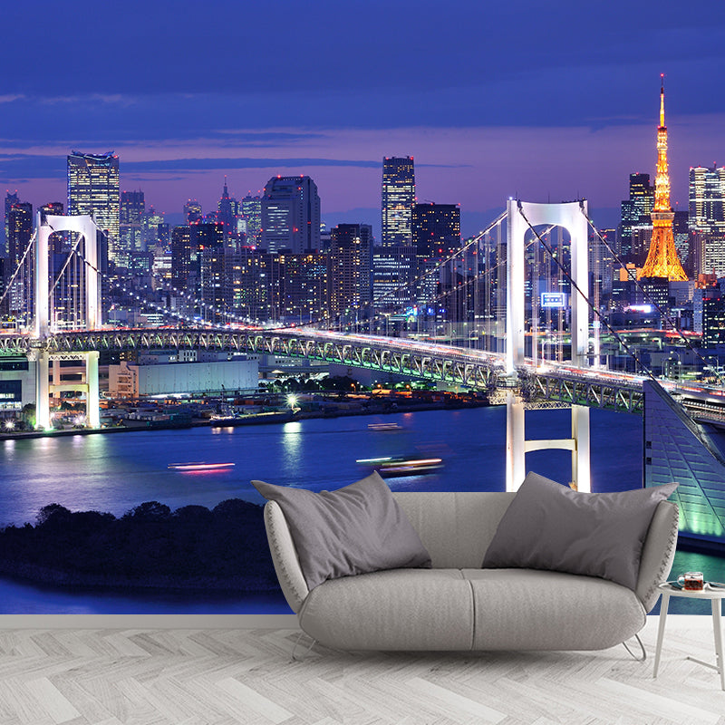 Urban Night City View Mural Bright Stain Resistant Wall Covering for Living Room Clearhalo 'Wall Decor' 'Wall Mural' 1920528