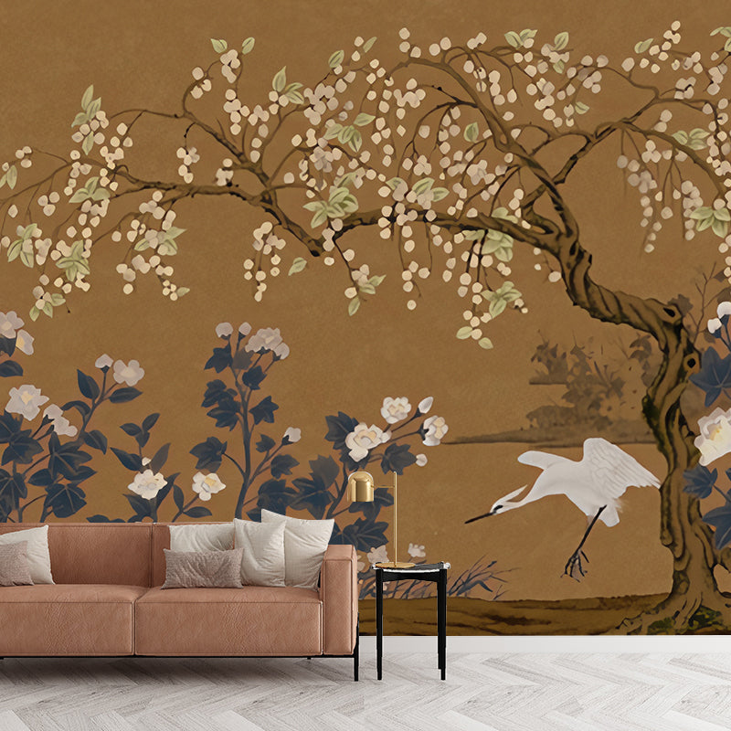 Asia Longan Trees Harvest Mural Dark Color Flower Wall Art for Dining Room, Custom-Made Clearhalo 'Wall Decor' 'Wall Mural' 1920542