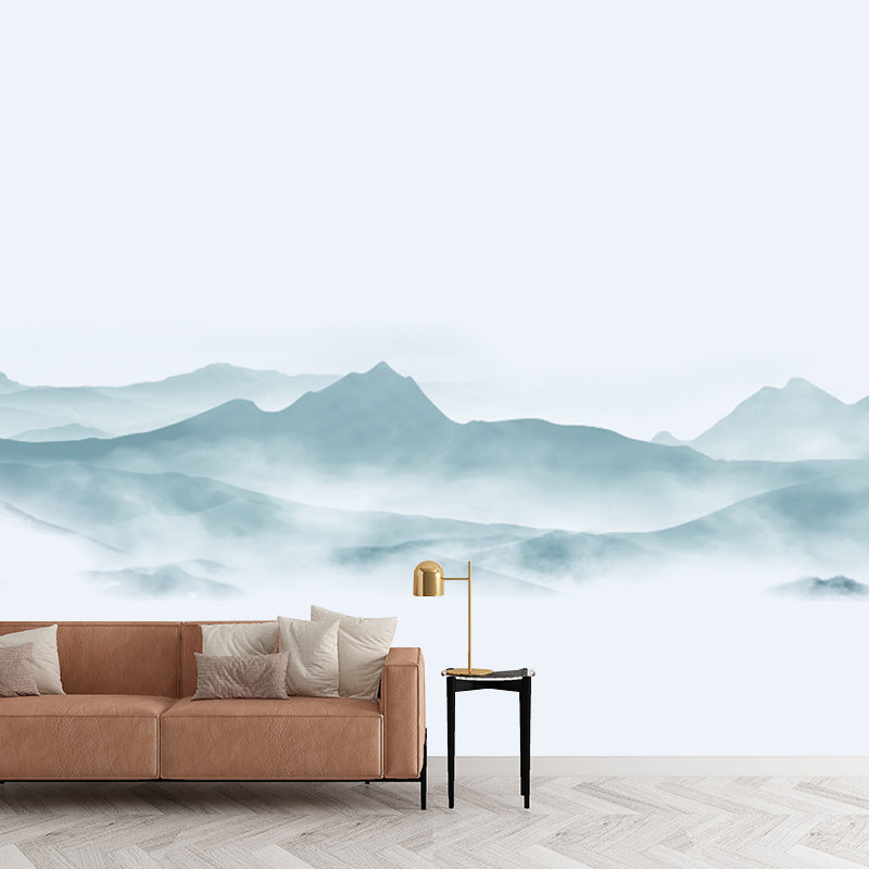 Whole Smoggy Mountain Wall Mural Moisture Resistant Asian Living Room Wall Covering Light Blue Clearhalo 'Wall Decor' 'Wall Mural' 1920595