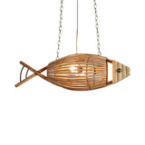 Coastal Style Fish Shaped Chandelier Light Fixture Bamboo 1 Light Bedroom Suspension Lamp in Beige Clearhalo 'Ceiling Lights' 'Chandeliers' Lighting' options 192068