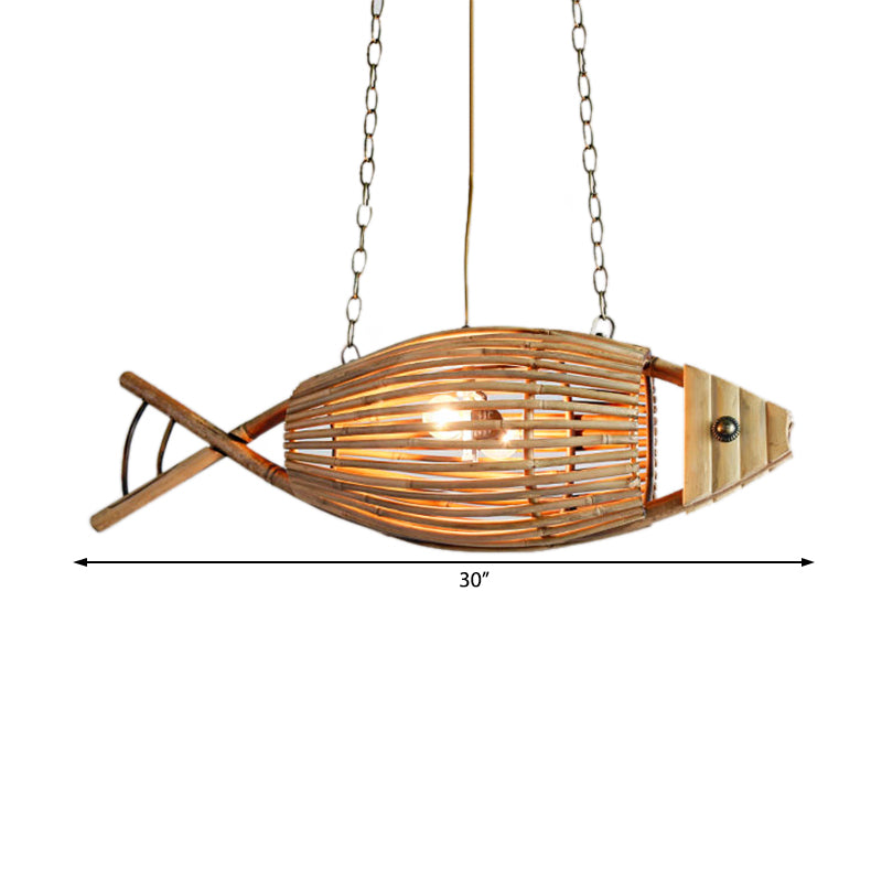Coastal Style Fish Shaped Chandelier Light Fixture Bamboo 1 Light Bedroom Suspension Lamp in Beige Clearhalo 'Ceiling Lights' 'Chandeliers' Lighting' options 192069